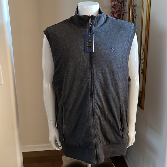Polo Ralph Lauren REVERSIBLE Gray Heather Mock Neck Full Zip Vest - Picture 4 of 15